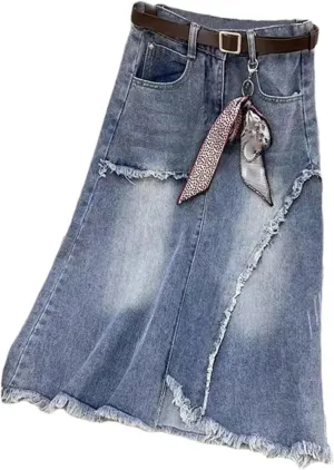 High Waisted Denim Skirt Slim Vintage A-Line Skirts Casual Women's Long Street Clothing