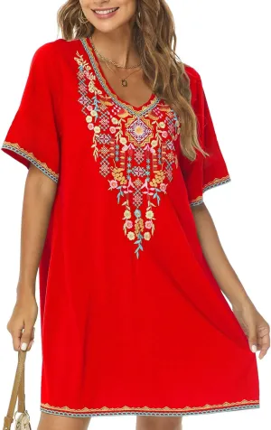 Higustar Women's Mexican Embroidered Dresses Peasant Tradition Bohemian Hippie Fiesta Plus Size Dress