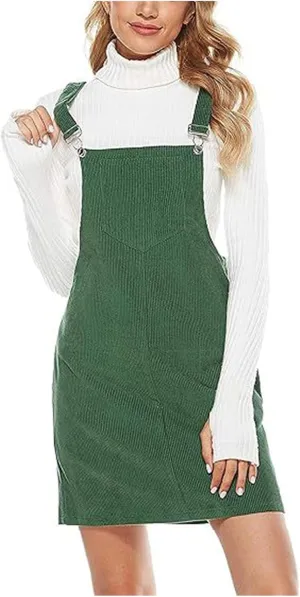 hlysgo Fall Dresses for Women 2024 Casual Loose Adjustable Straps Corduroy Dress Pinafore Bib Overall Mini Dress with Pocket