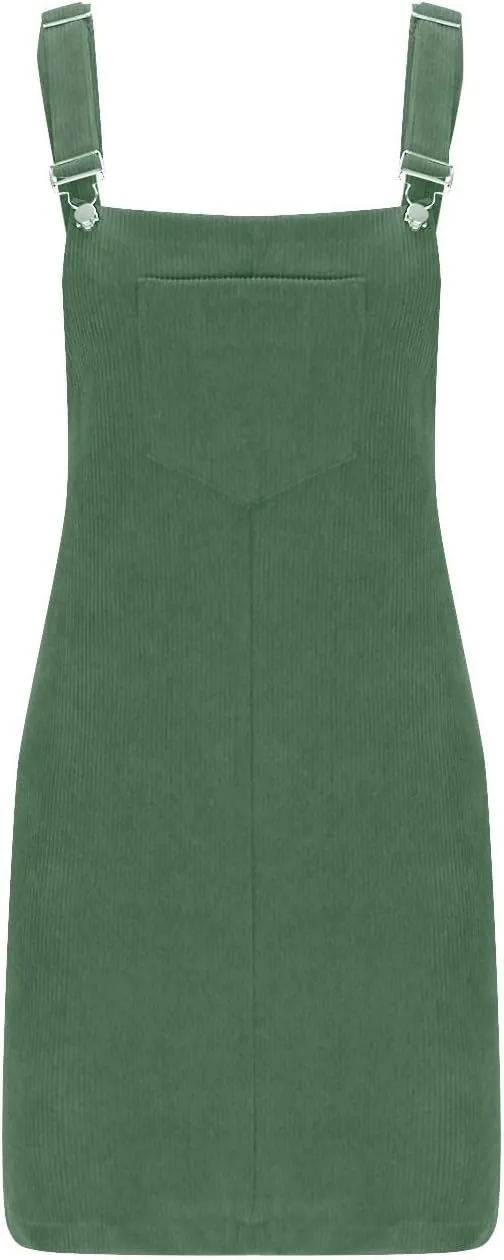 hlysgo Fall Dresses for Women 2024 Casual Loose Adjustable Straps Corduroy Dress Pinafore Bib Overall Mini Dress with Pocket