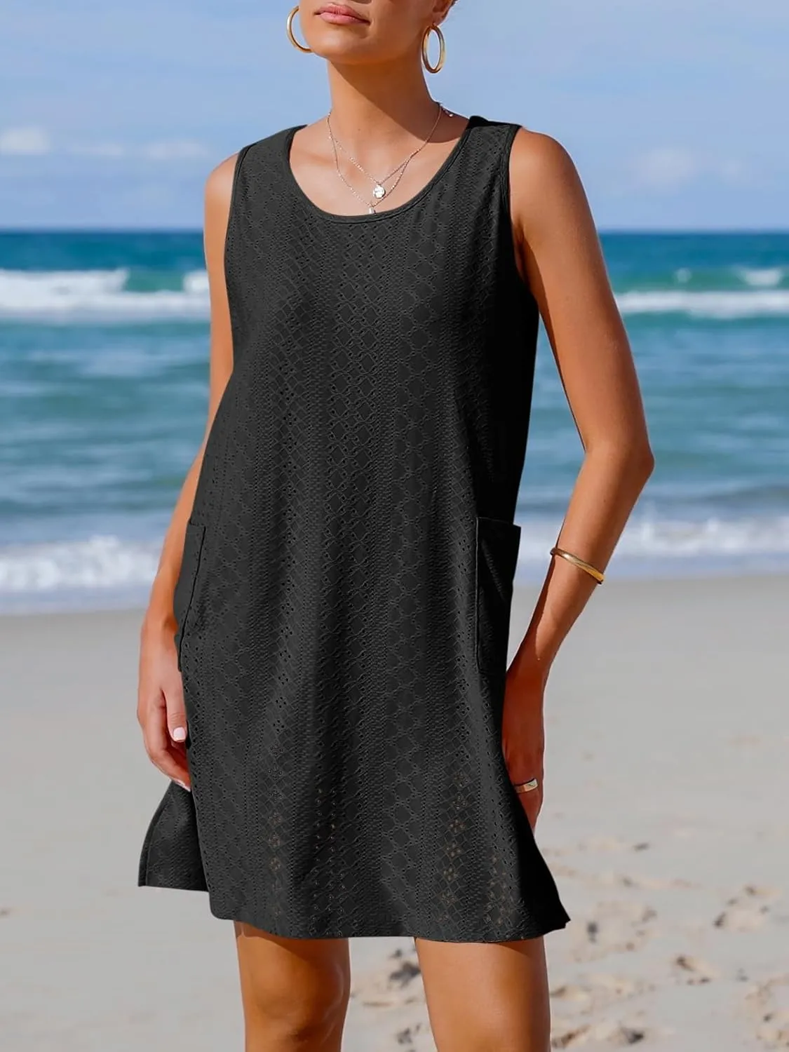 Imily Bela Womens Summer Dresses Casual Beach Tank Eyelet Sleeveless Sundresses 2025 Loose Swimsuit Coverup with Pockets