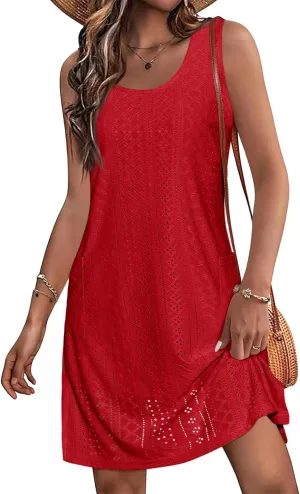 Imily Bela Womens Summer Dresses Casual Beach Tank Eyelet Sleeveless Sundresses 2025 Loose Swimsuit Coverup with Pockets