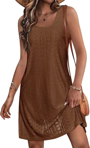 Imily Bela Womens Summer Dresses Casual Beach Tank Eyelet Sleeveless Sundresses 2025 Loose Swimsuit Coverup with Pockets