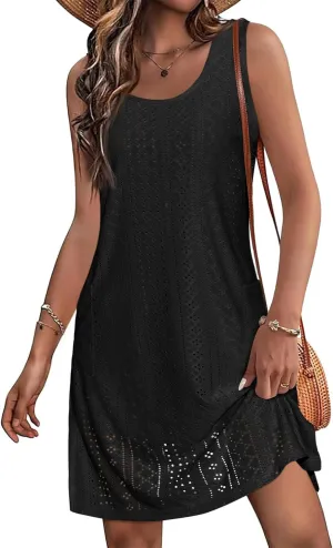 Imily Bela Womens Summer Dresses Casual Beach Tank Eyelet Sleeveless Sundresses 2025 Loose Swimsuit Coverup with Pockets