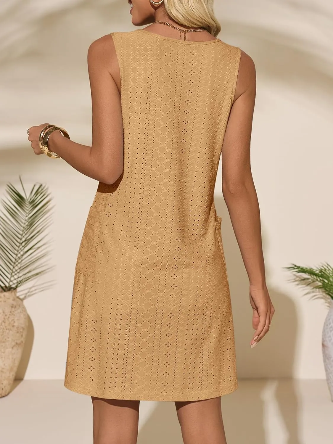 Imily Bela Womens Summer Dresses Casual Beach Tank Eyelet Sleeveless Sundresses 2025 Loose Swimsuit Coverup with Pockets