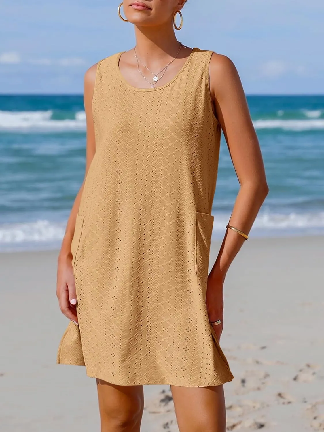 Imily Bela Womens Summer Dresses Casual Beach Tank Eyelet Sleeveless Sundresses 2025 Loose Swimsuit Coverup with Pockets