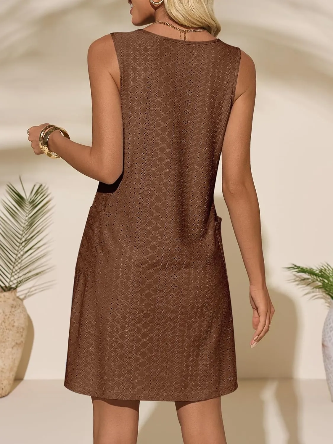 Imily Bela Womens Summer Dresses Casual Beach Tank Eyelet Sleeveless Sundresses 2025 Loose Swimsuit Coverup with Pockets
