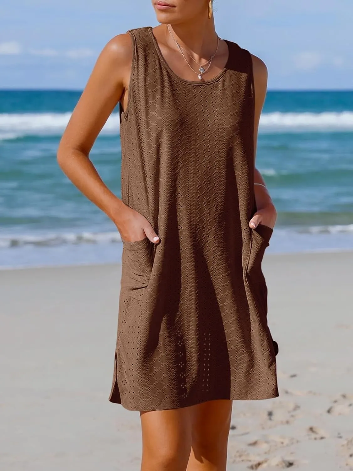 Imily Bela Womens Summer Dresses Casual Beach Tank Eyelet Sleeveless Sundresses 2025 Loose Swimsuit Coverup with Pockets