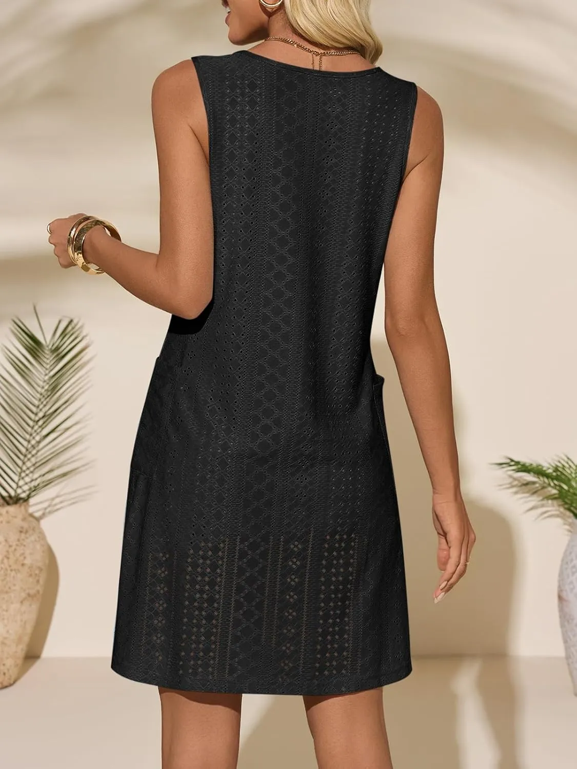 Imily Bela Womens Summer Dresses Casual Beach Tank Eyelet Sleeveless Sundresses 2025 Loose Swimsuit Coverup with Pockets