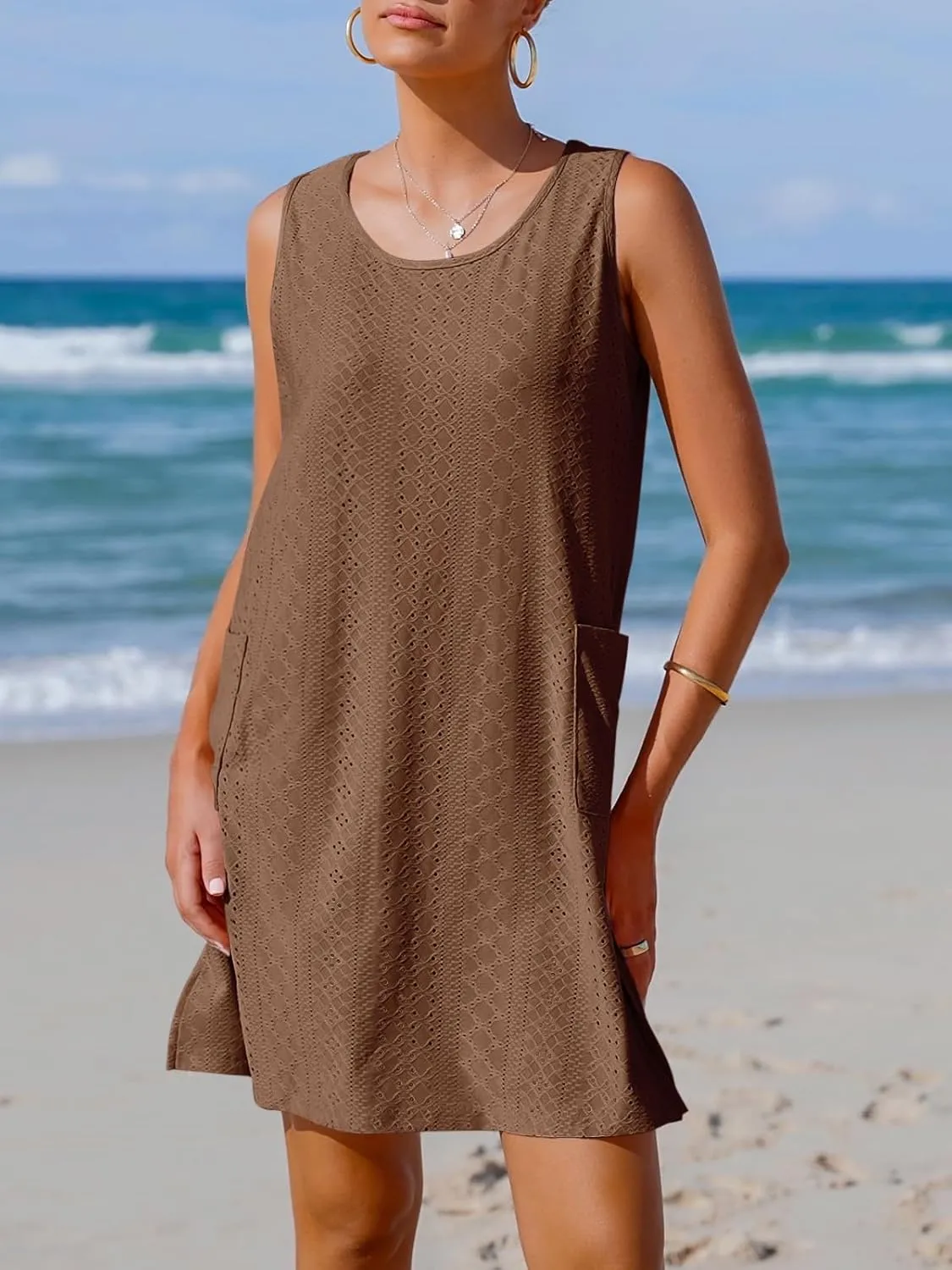 Imily Bela Womens Summer Dresses Casual Beach Tank Eyelet Sleeveless Sundresses 2025 Loose Swimsuit Coverup with Pockets