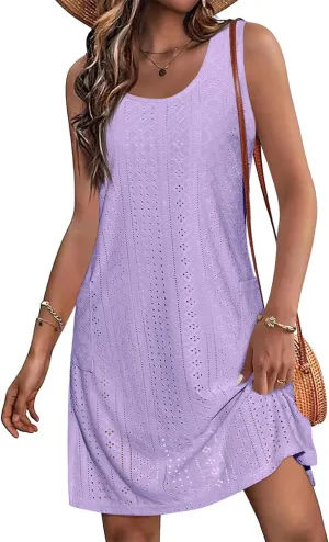 Imily Bela Womens Summer Dresses Casual Beach Tank Eyelet Sleeveless Sundresses 2025 Loose Swimsuit Coverup with Pockets