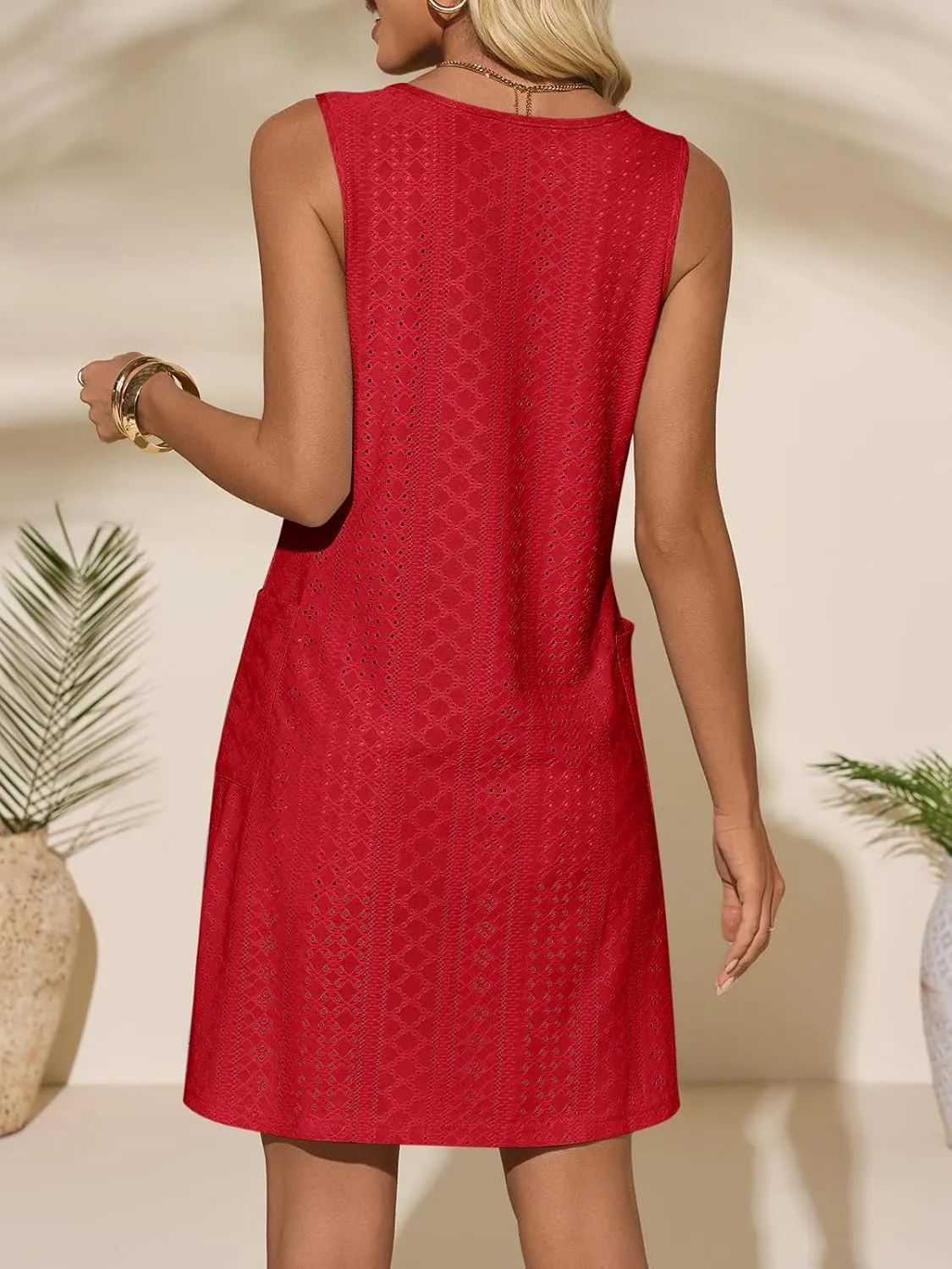 Imily Bela Womens Summer Dresses Casual Beach Tank Eyelet Sleeveless Sundresses 2025 Loose Swimsuit Coverup with Pockets