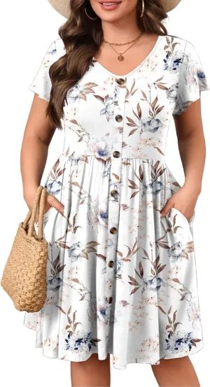 IN'VOLAND Plus Size Summer Dresses for Women Casual Floral A-line Dress Flowy Beach Sundress with Pockets