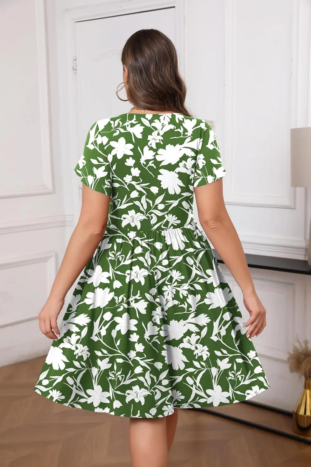 IN'VOLAND Plus Size Summer Dresses for Women Casual Floral A-line Dress Flowy Beach Sundress with Pockets