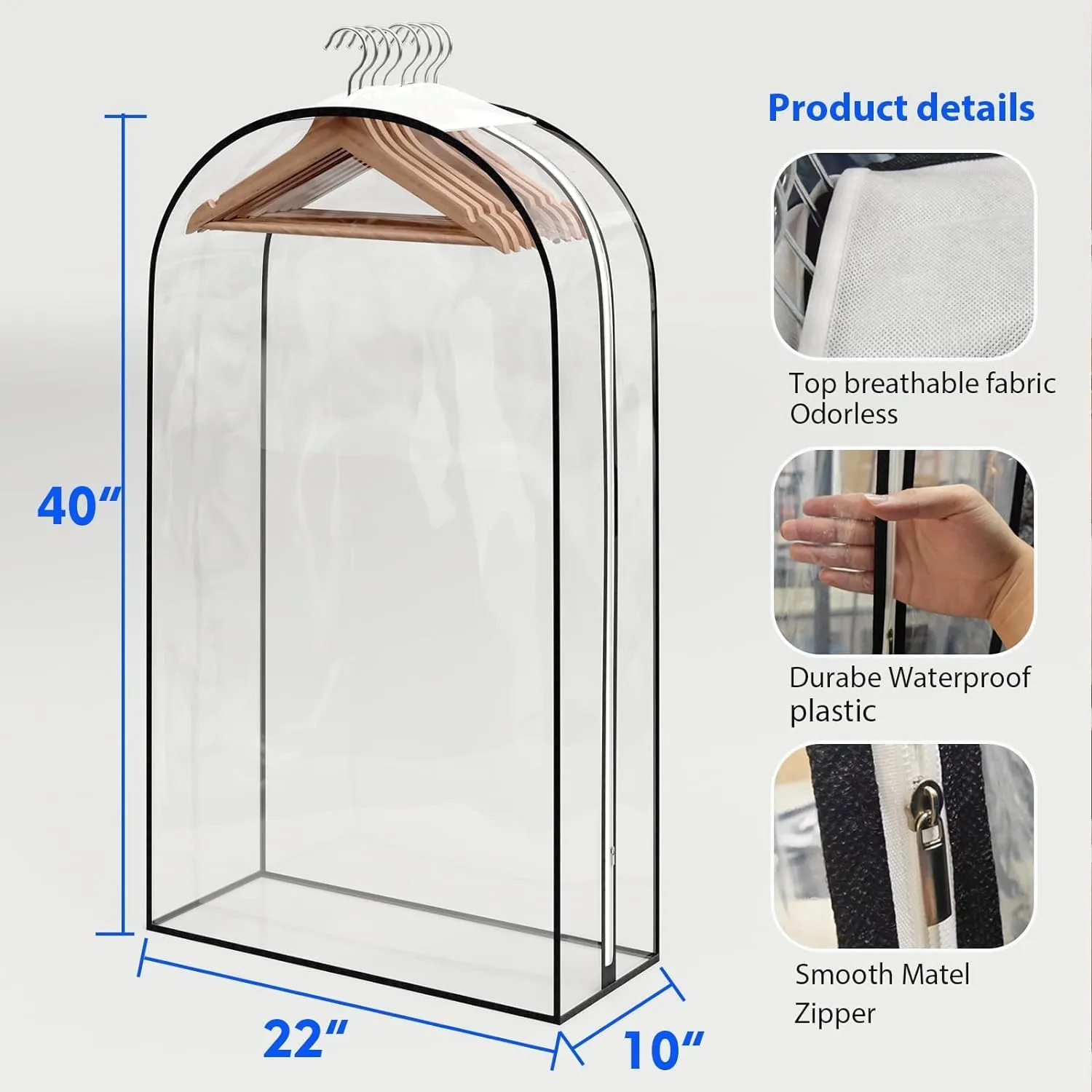 IRYZE Garment Bag for Travel, 4 Pack 40 Clear Garment Bag For Hanging Clothes With 10 Gusseted Suit Bags Suit Luggage Bag, 60*25.5*102cm
