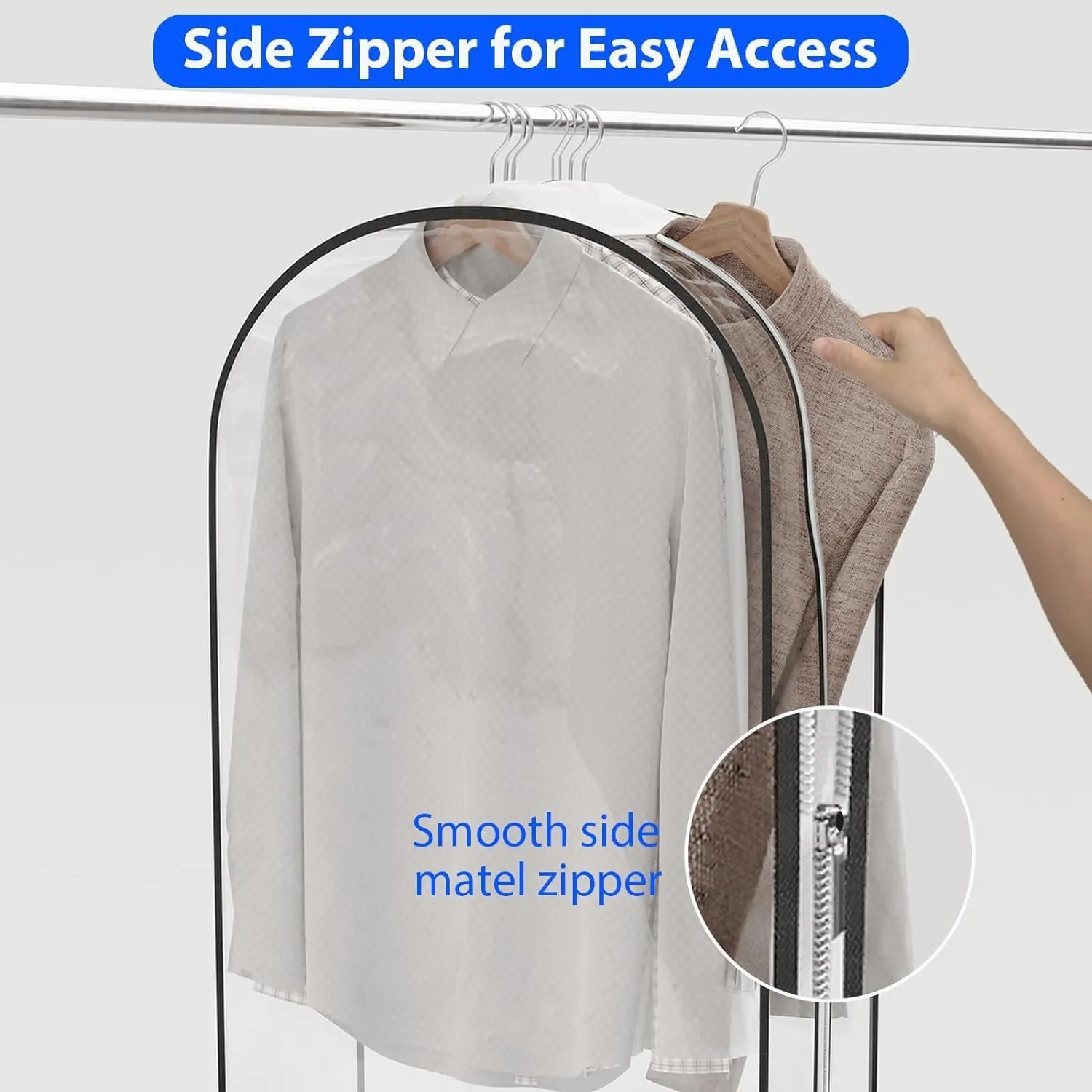 IRYZE Garment Bag for Travel, 4 Pack 40 Clear Garment Bag For Hanging Clothes With 10 Gusseted Suit Bags Suit Luggage Bag, 60*25.5*102cm