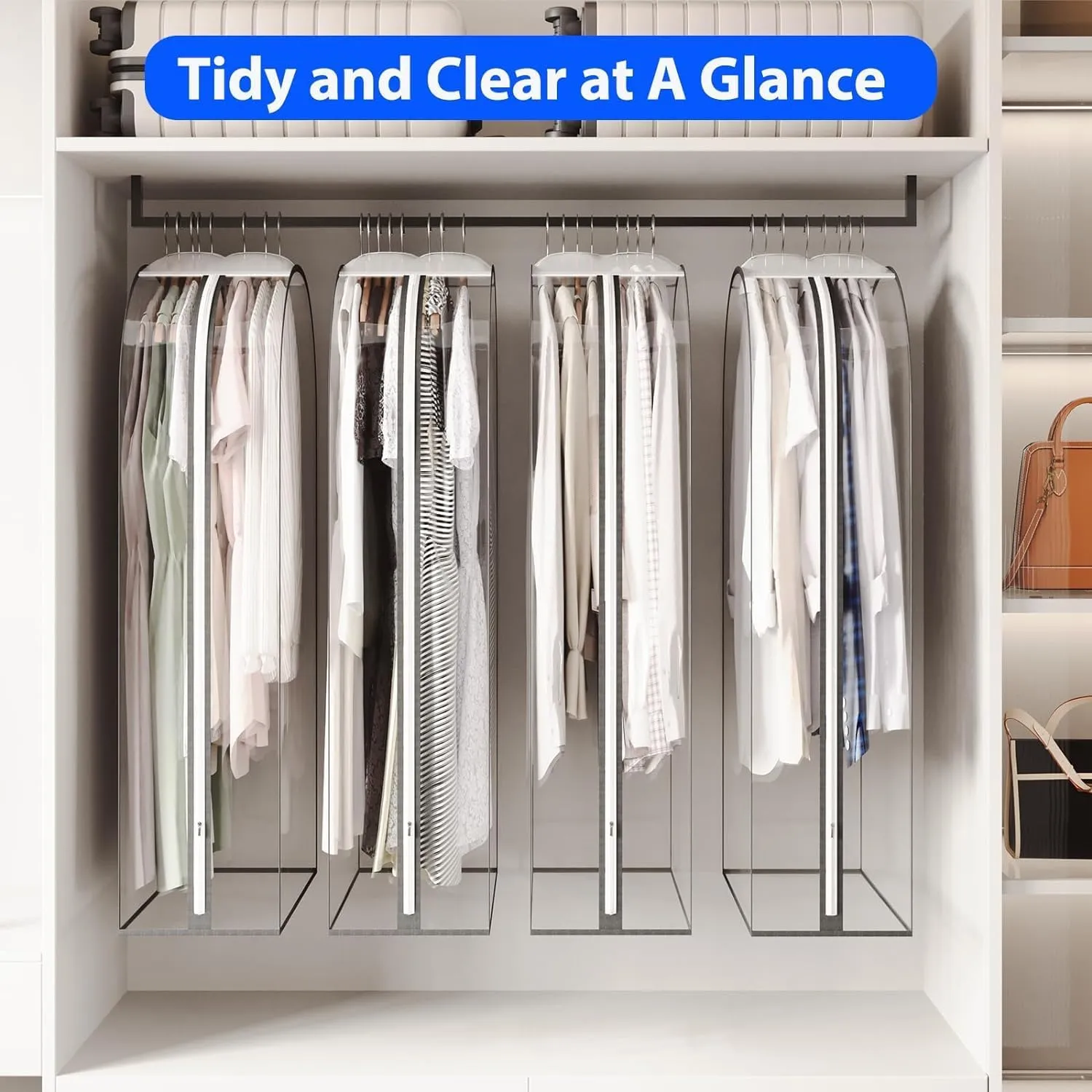 IRYZE Garment Bag for Travel, 4 Pack 40 Clear Garment Bag For Hanging Clothes With 10 Gusseted Suit Bags Suit Luggage Bag, 60*25.5*102cm