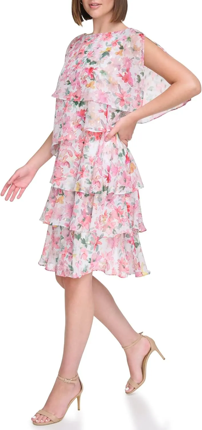 Jessica Howard Women's Mini Floral Chiffon Cocktail Party Dress