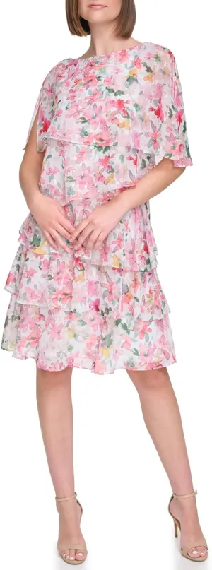 Jessica Howard Women's Mini Floral Chiffon Cocktail Party Dress