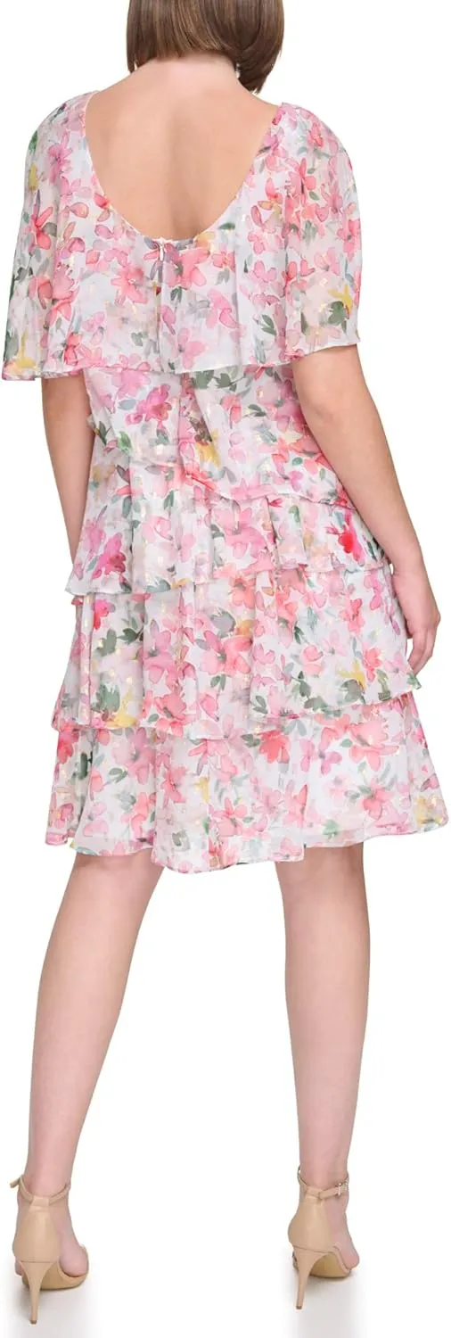Jessica Howard Women's Mini Floral Chiffon Cocktail Party Dress