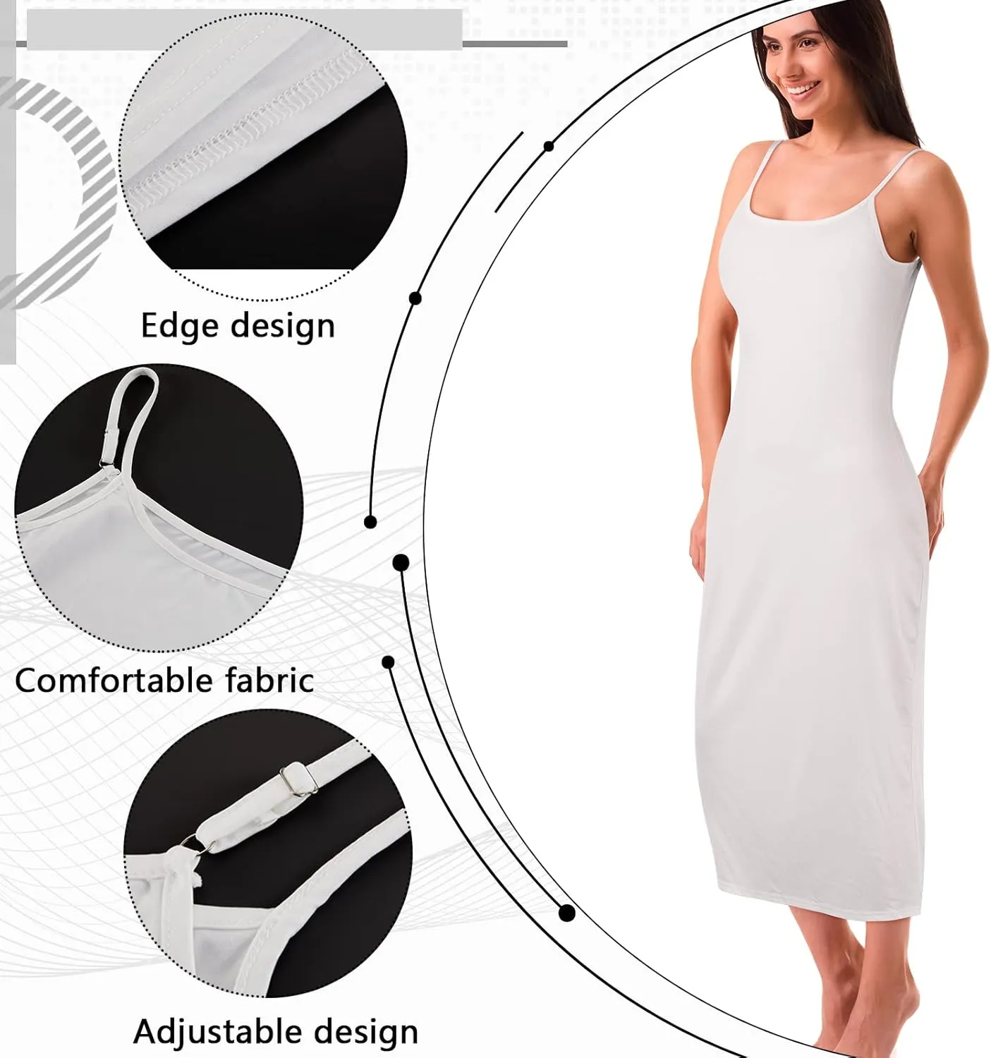 Jiuguva 2 Pcs Full Slip for Under Dresses Adjustable Spaghetti Strap Sleeveless Nightgown Women's Slip Long Dress