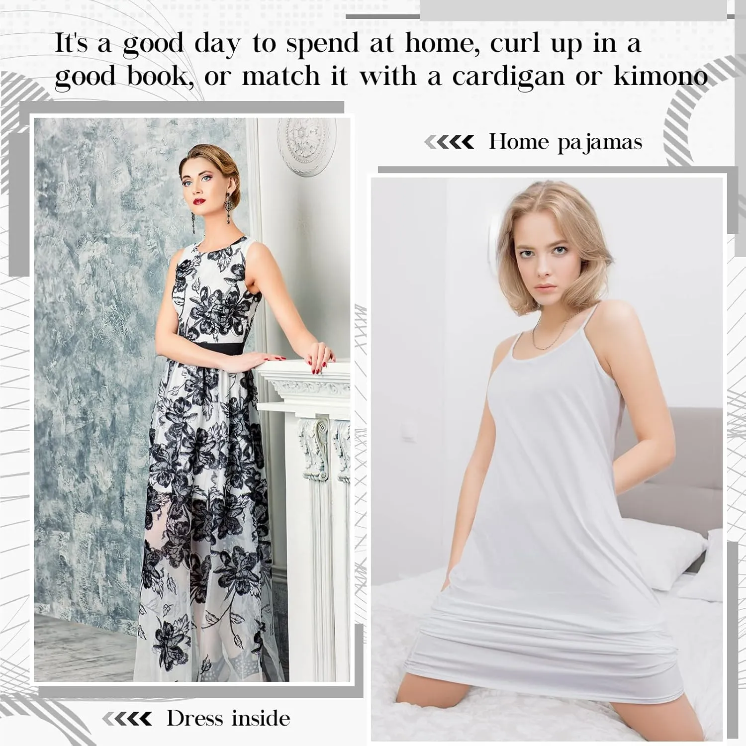 Jiuguva 2 Pcs Full Slip for Under Dresses Adjustable Spaghetti Strap Sleeveless Nightgown Women's Slip Long Dress