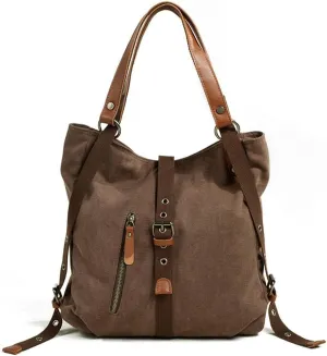 JSEIAJB Casual Backpack Large Capacity Women's Bag Retro Bucket Bag Multi-Functional Canvas Shoulder Bag