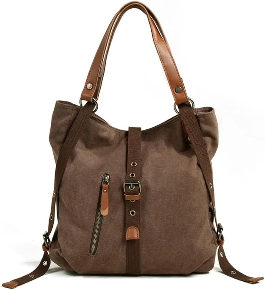 JSEIAJB Casual Backpack Large Capacity Women's Bag Retro Bucket Bag Multi-Functional Canvas Shoulder Bag