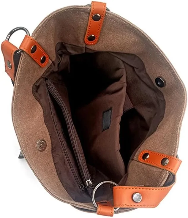 JSEIAJB Casual Backpack Large Capacity Women's Bag Retro Bucket Bag Multi-Functional Canvas Shoulder Bag