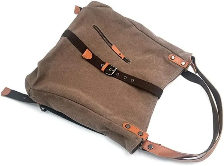 JSEIAJB Casual Backpack Large Capacity Women's Bag Retro Bucket Bag Multi-Functional Canvas Shoulder Bag