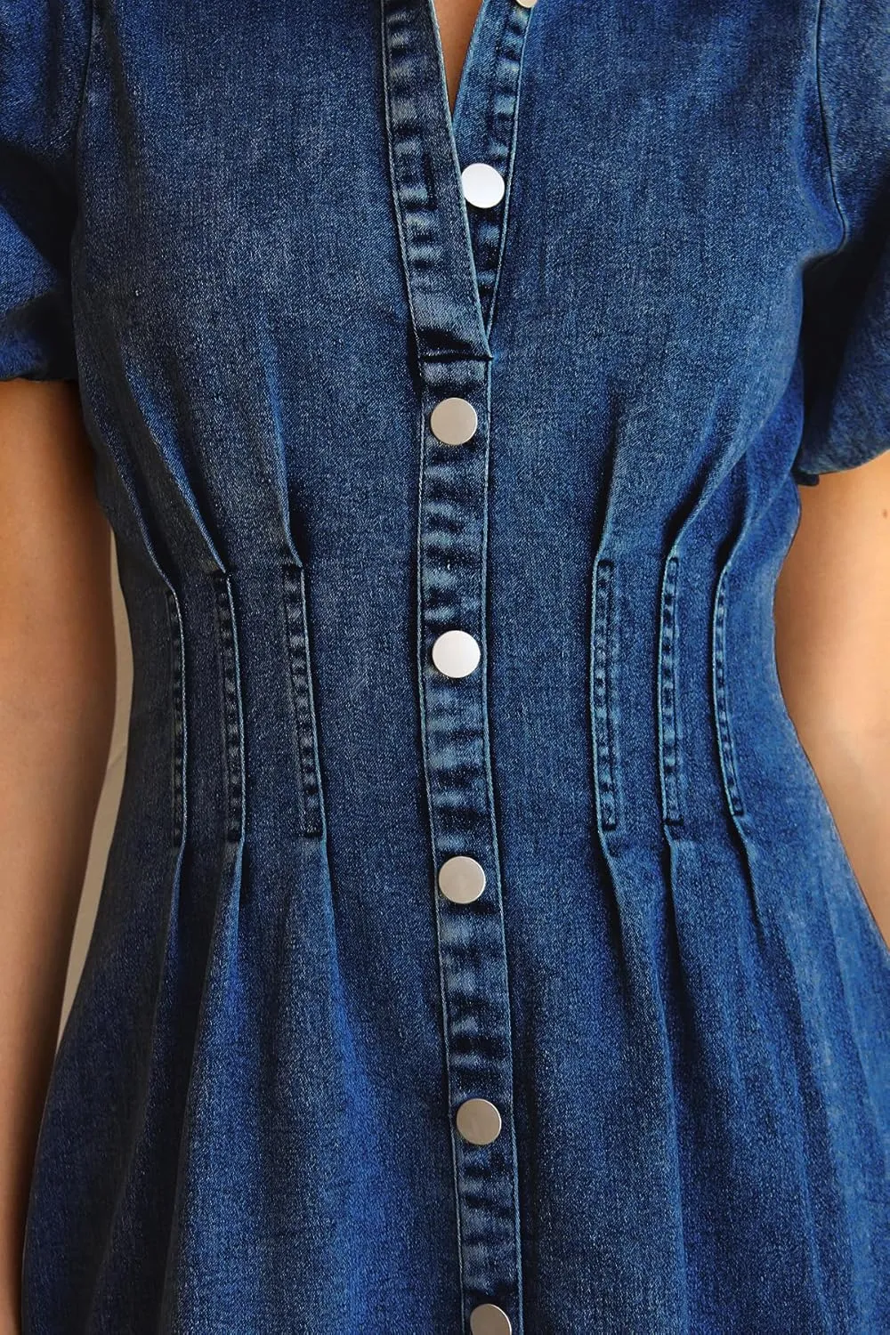 KDF Summer Denim Dress for Women Puff Sleeve Slim Fit Jean Dresses for Women 2025 Casual