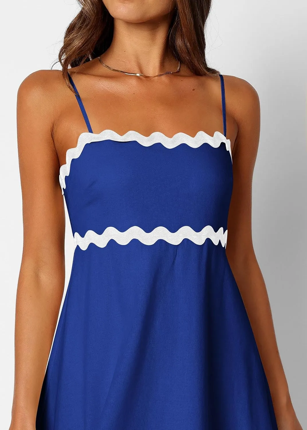 KIRUNDO Womens Summer Dresses 2025 Boho Spaghetti Strap Sleeveless Smocked Rickrack Trim Flowy Beach Vacation Midi Sundress
