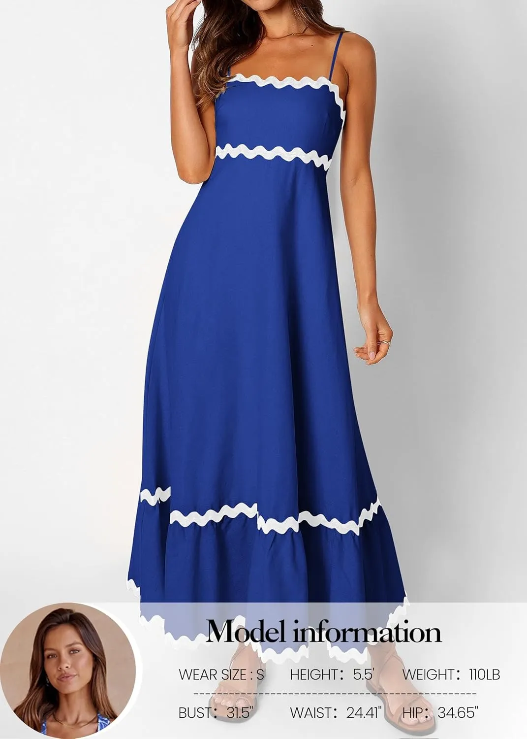 KIRUNDO Womens Summer Dresses 2025 Boho Spaghetti Strap Sleeveless Smocked Rickrack Trim Flowy Beach Vacation Midi Sundress