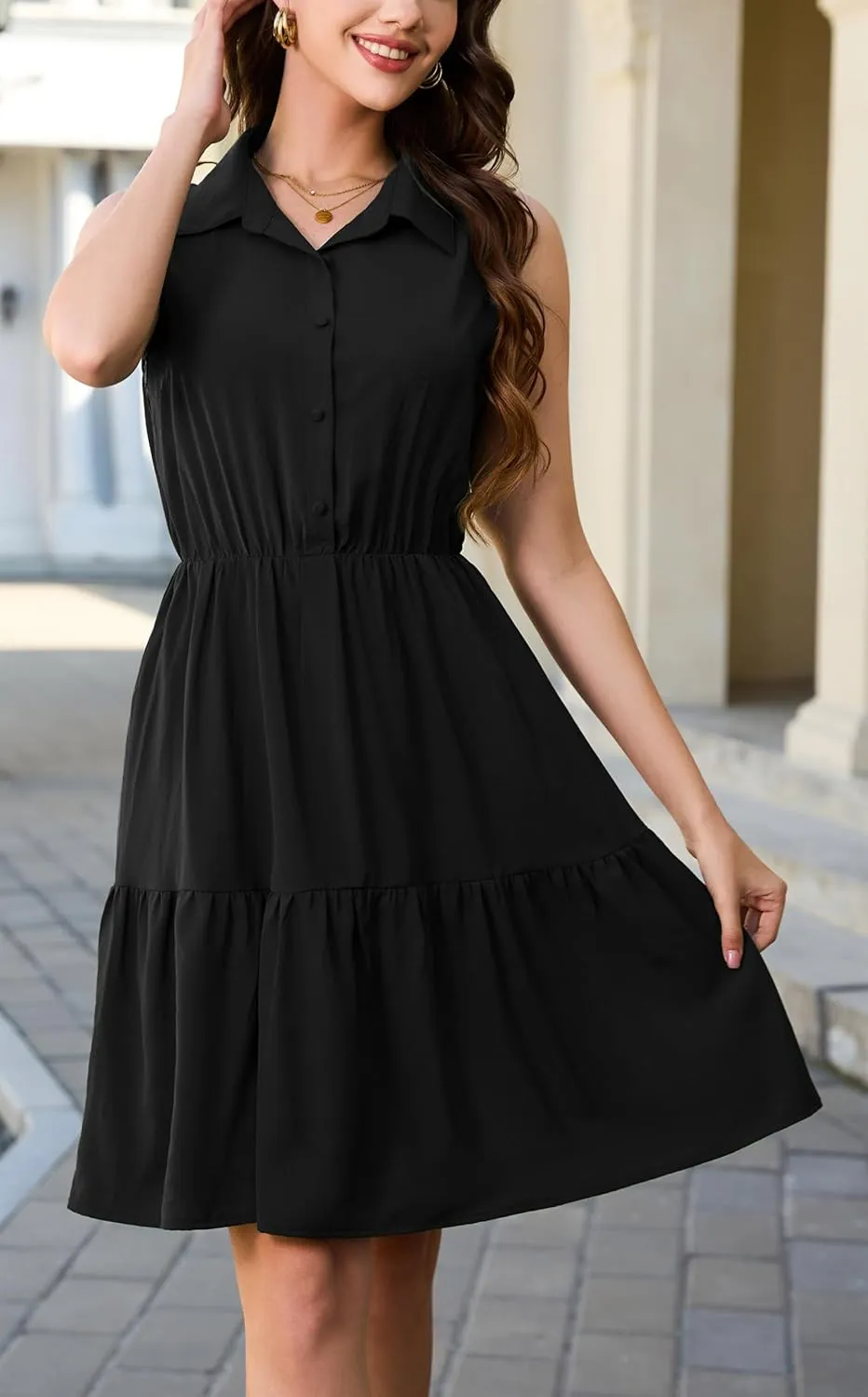 Kormei Women's Casual Summer Sleeveless V Neck Button Short Dress Boho Floral A line Shirts Sundress