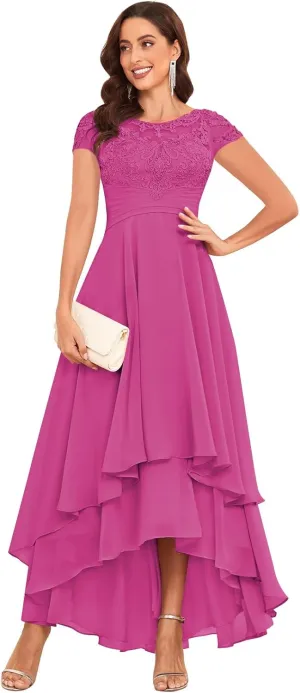 Lace Applique Mother of The Bride Dresses for Wedding Tea Length Chiffon A Line Formal Evening Gown