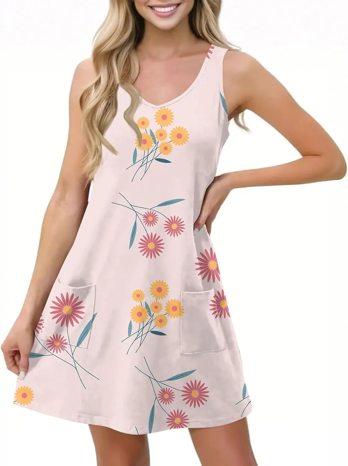 Ladies Dressy Sleeveless Sexy Dress Evening Wear Floral Print Party Beach V-Neck Vacation Clubwear Fashion Dresses