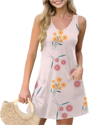Ladies Dressy Sleeveless Sexy Dress Evening Wear Floral Print Party Beach V-Neck Vacation Clubwear Fashion Dresses