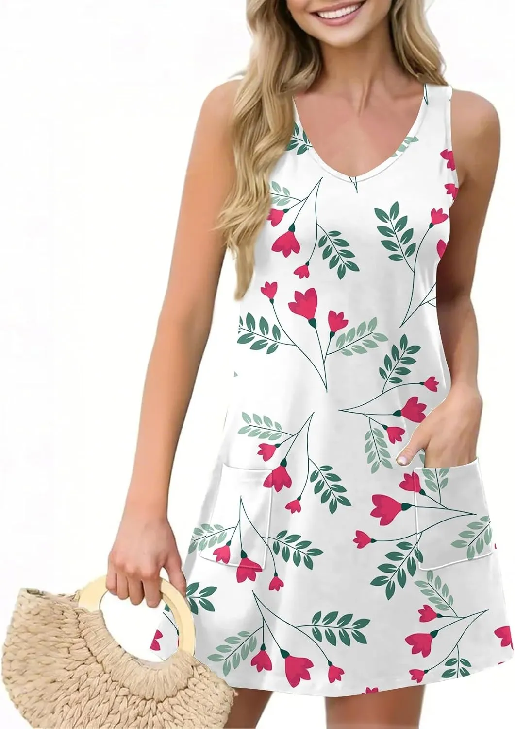 Ladies Dressy Sleeveless Sexy Dress Evening Wear Floral Print Party Beach V-Neck Vacation Clubwear Fashion Dresses