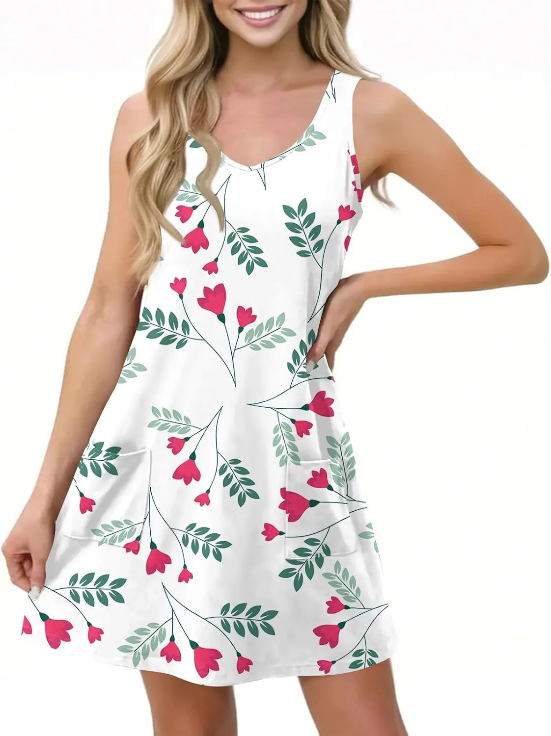 Ladies Dressy Sleeveless Sexy Dress Evening Wear Floral Print Party Beach V-Neck Vacation Clubwear Fashion Dresses