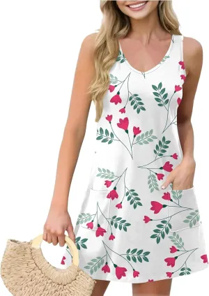 Ladies Dressy Sleeveless Sexy Dress Evening Wear Floral Print Party Beach V-Neck Vacation Clubwear Fashion Dresses