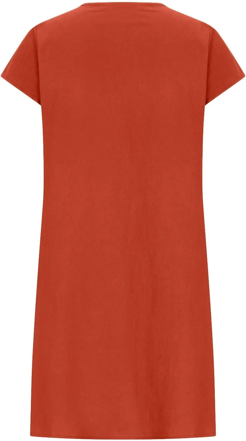Linen Dress for Women Summer Pleated a Line Travel Sundress Crewneck Short Sleeve Dresses Vacation Casual Dress 2025