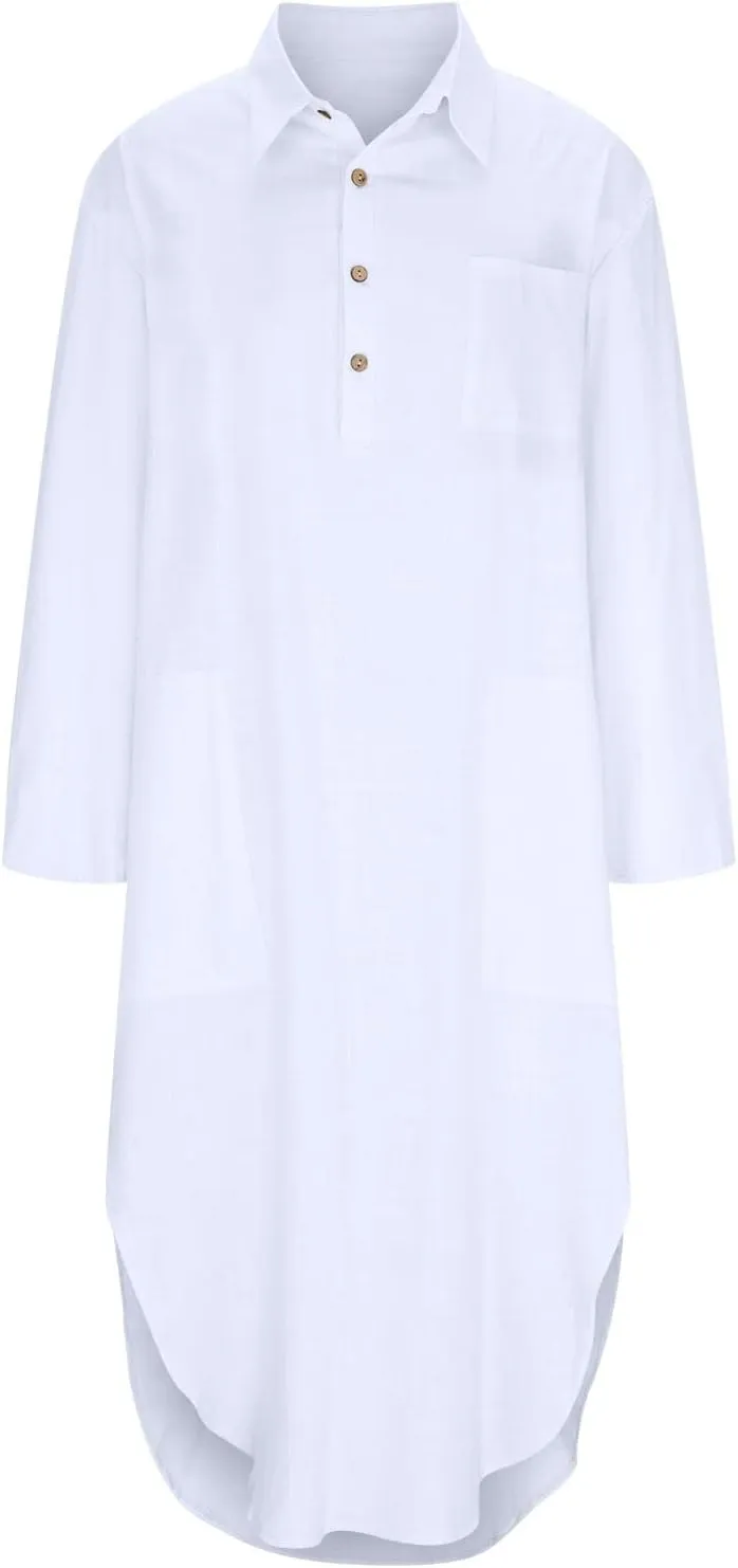 Linen Shirt Dresses for Women Casual Summer Maxi Dresses Button Lapel Boho Dress Vacation Beach Dress with Pockets