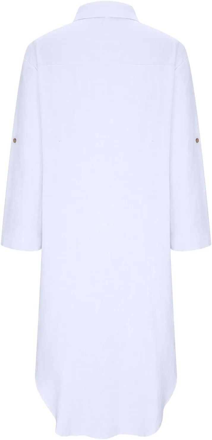 Linen Shirt Dresses for Women Casual Summer Maxi Dresses Button Lapel Boho Dress Vacation Beach Dress with Pockets