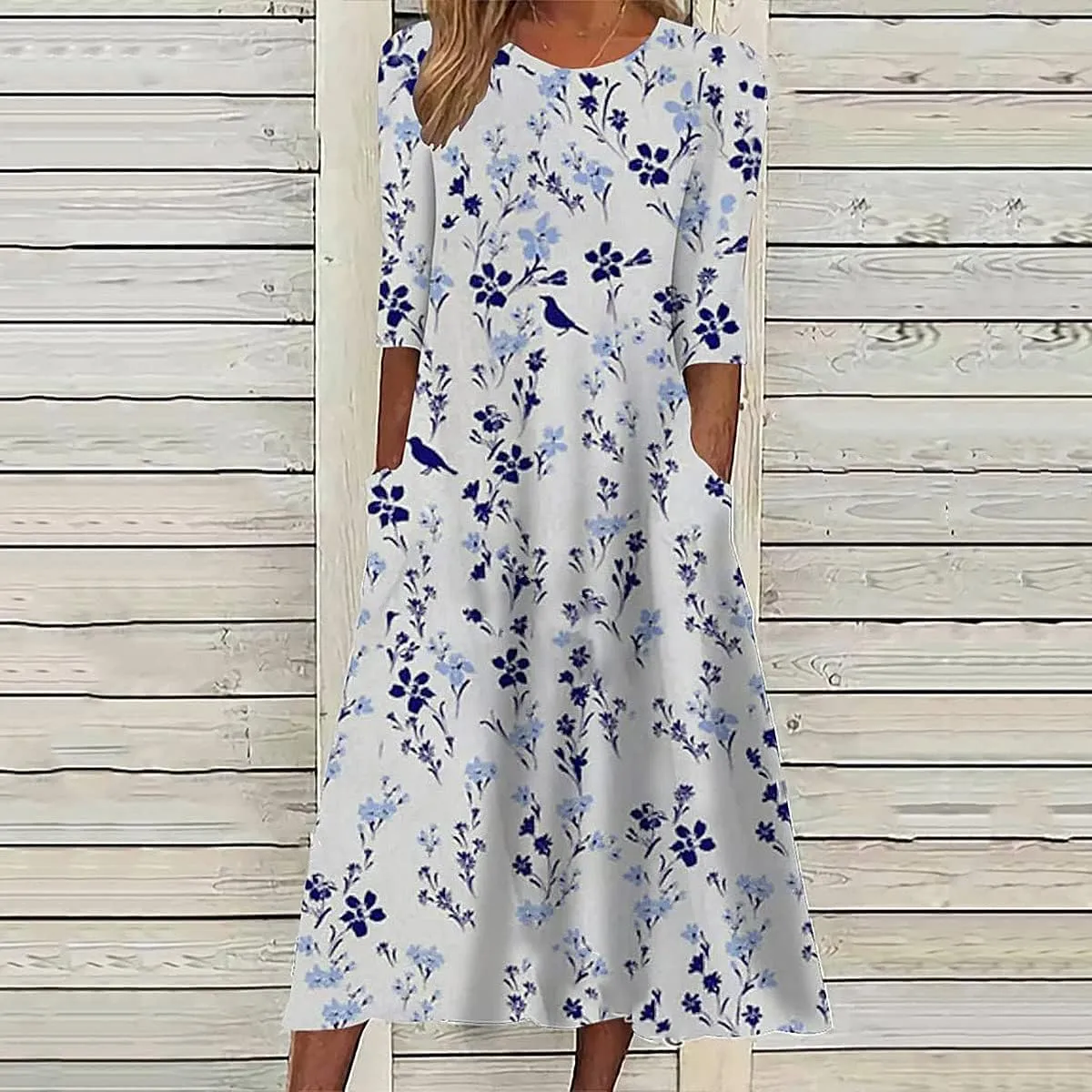 LOAIHA Women's Bohemian Floral Printed Maxi Dress Colorful Summer Casual Loose Flowy Dresses with Pockets