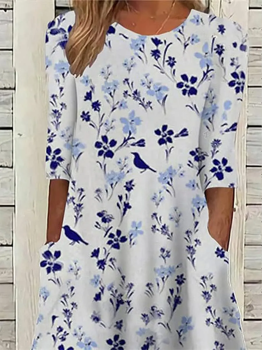 LOAIHA Women's Bohemian Floral Printed Maxi Dress Colorful Summer Casual Loose Flowy Dresses with Pockets