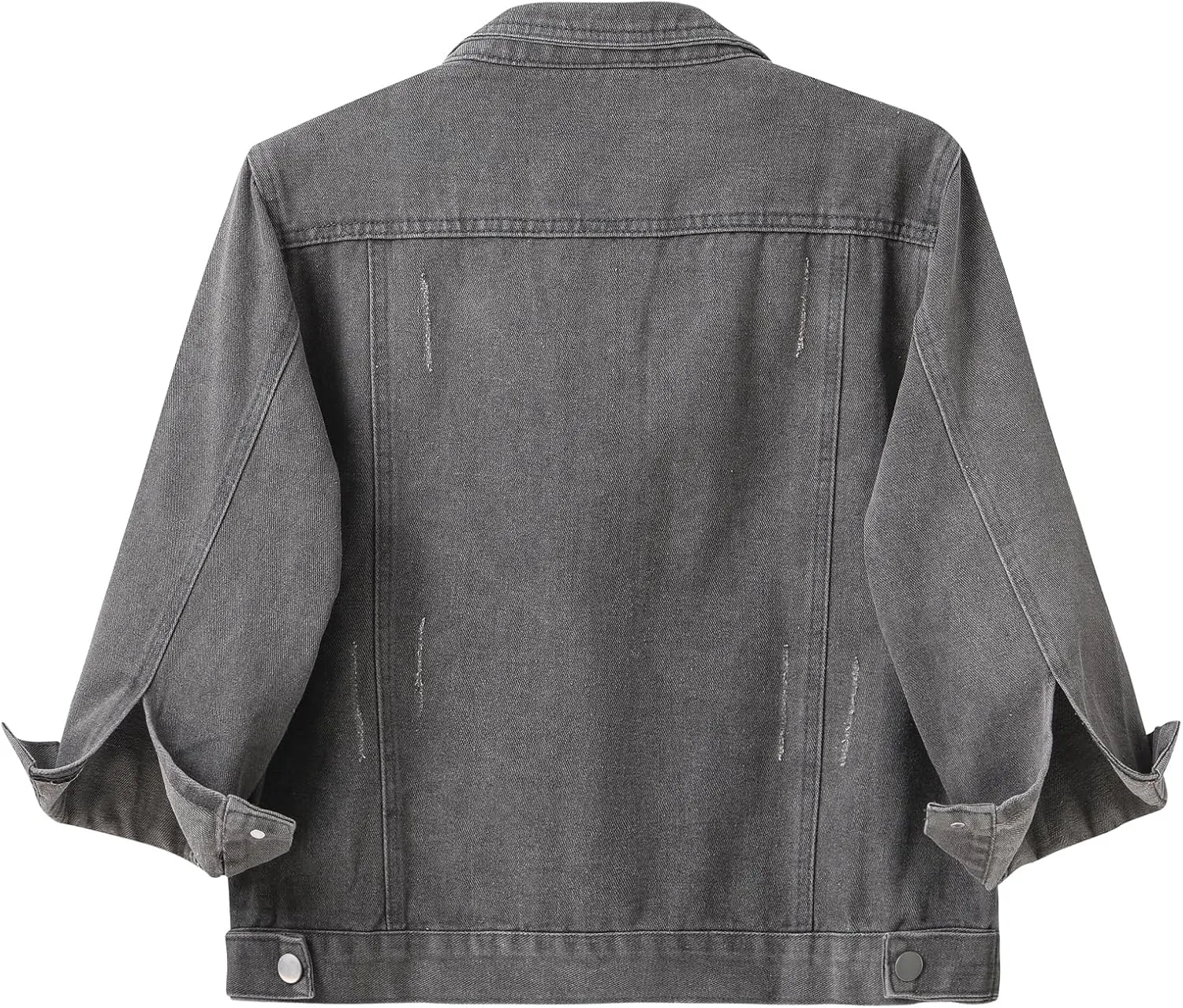 Locachy Womens 3/4 Sleeve Short Embroidered Rivet Pearl Denim Jacket Button Down Cropped Denim Jean Jacket Coat