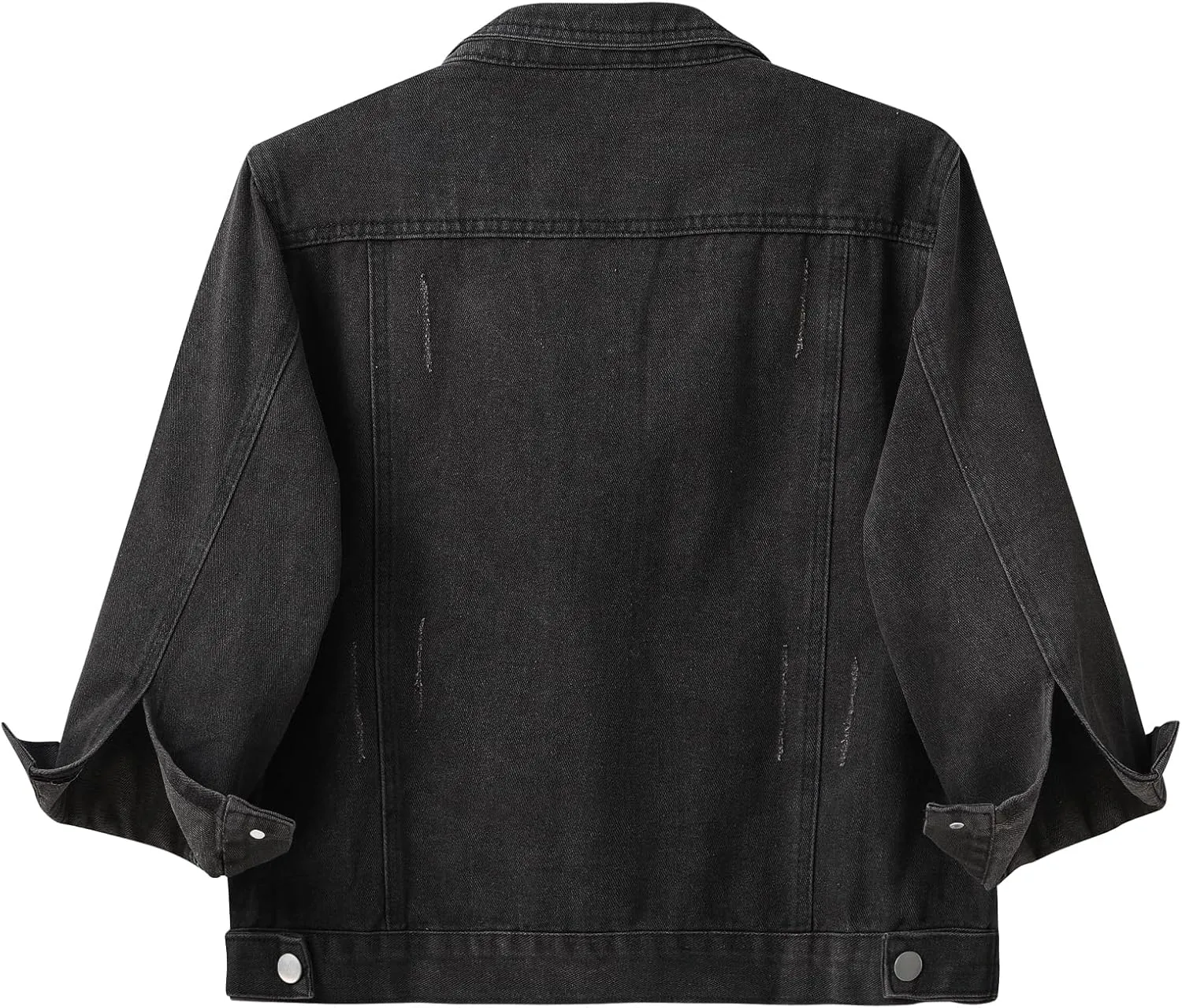 Locachy Womens 3/4 Sleeve Short Embroidered Rivet Pearl Denim Jacket Button Down Cropped Denim Jean Jacket Coat