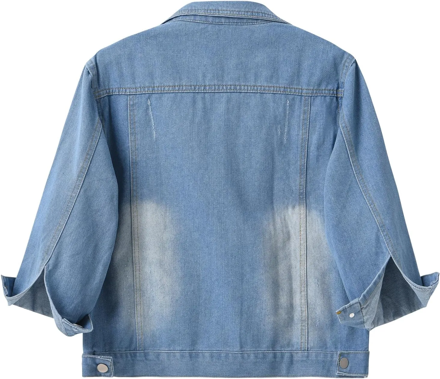 Locachy Womens 3/4 Sleeve Short Embroidered Rivet Pearl Denim Jacket Button Down Cropped Denim Jean Jacket Coat