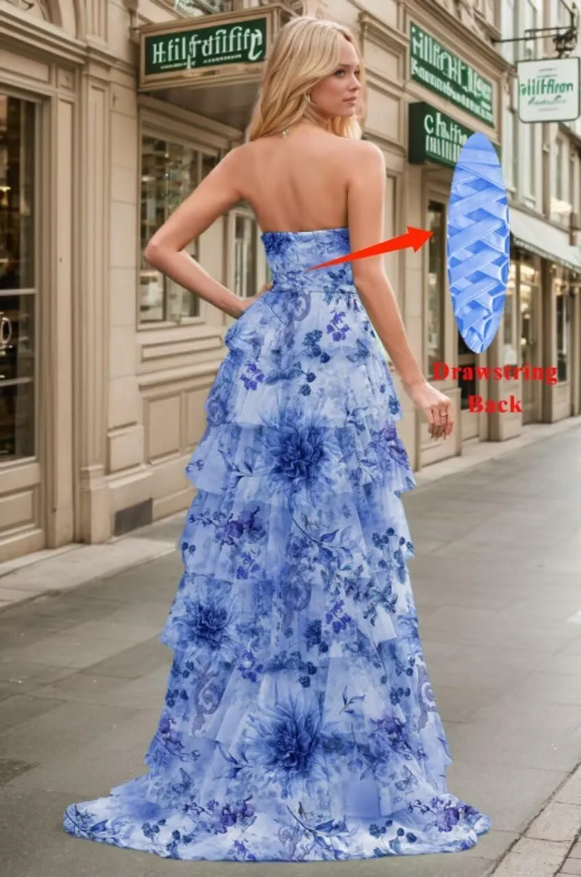 Long Floral Prom Dresses for Women 2025 Elegant Tube Evening Gown Layered Split Corset Party Dress with Flower Front