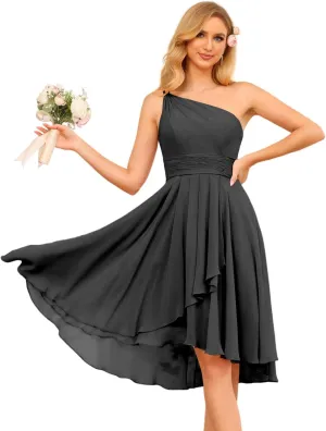 Loyeloy One Shoulder Short Bridesmaid Dresses with Pockets 2025 Ruffles Chiffon Pleats Formal Party Dress